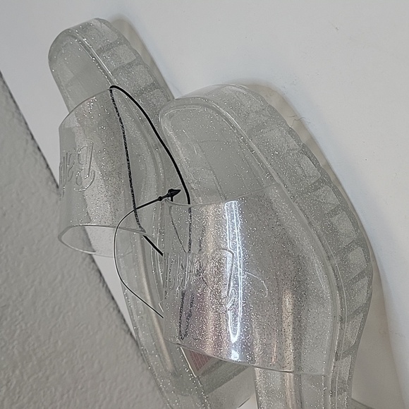 NWT Barbie x FOREVER 21 Clear Sparkle Jelly Block Heel Sandals Open Toe - Picture 10 of 17